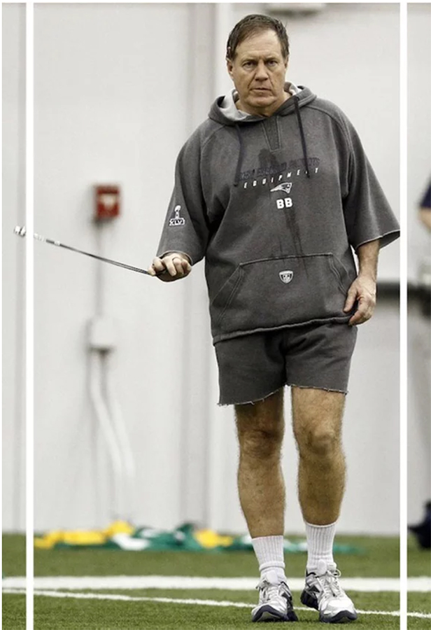 Bill Belichick's Hoodie & Sleeveless Sweatshirt Look