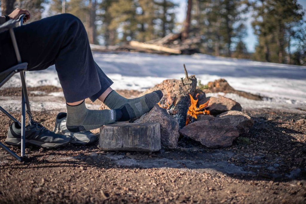 Mountain Heritage socks drying by the campfire